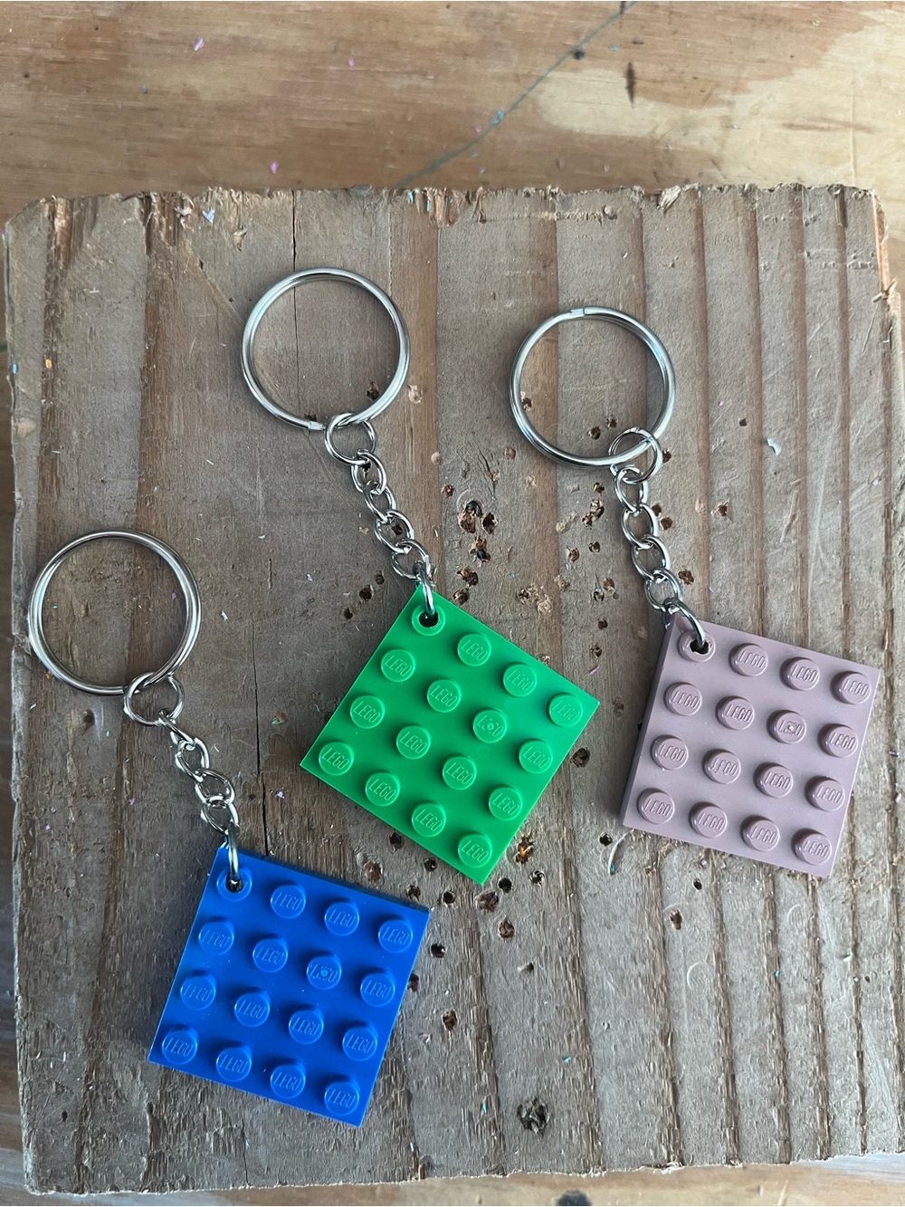 ONE Lego Blue, Green or Brown Square Brick Keychain